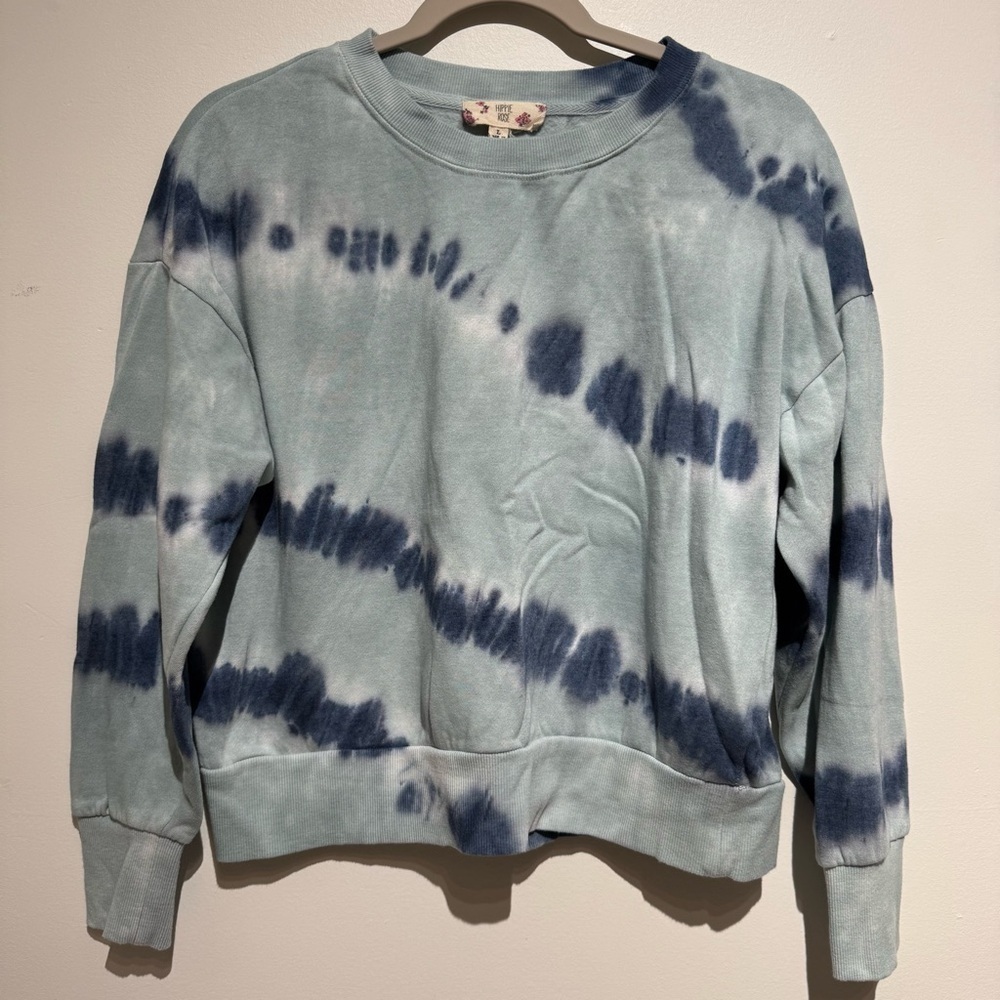 Hippie Rose Blue and White Tie-Dye Sweater. Size Large